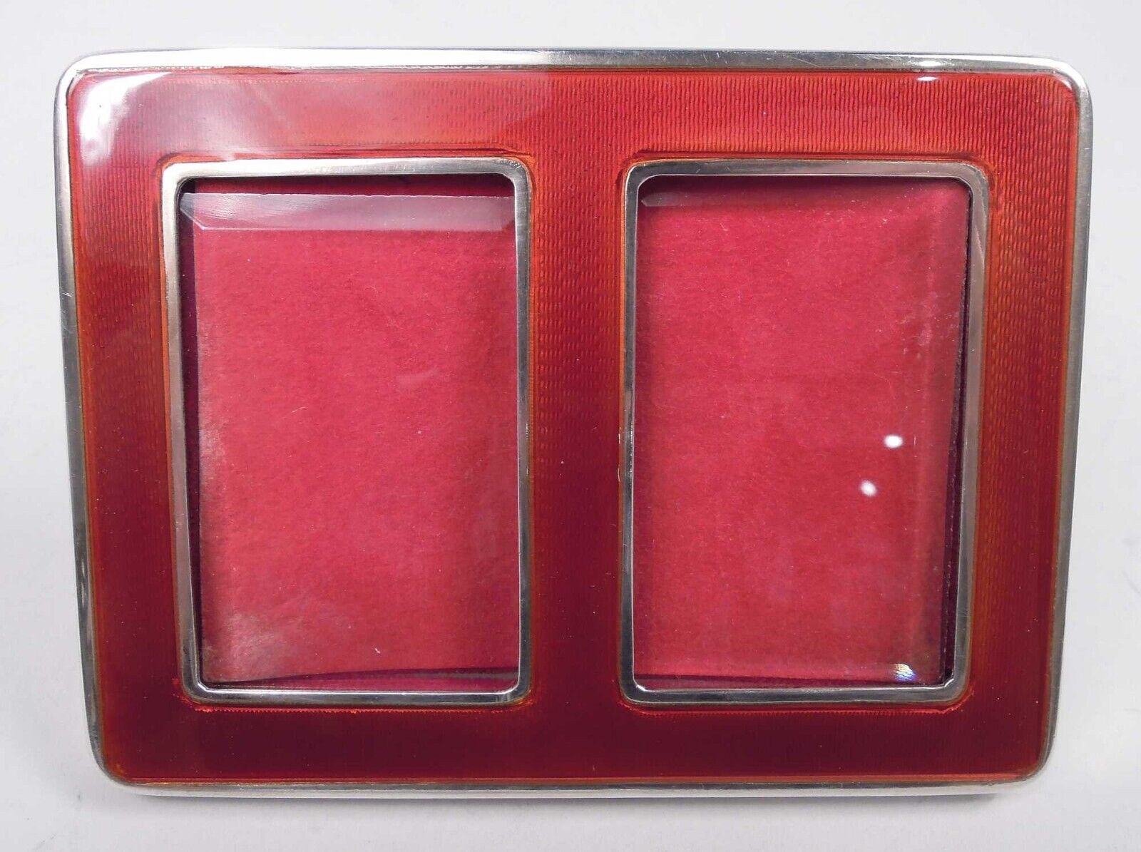 Cartier Frame Modern Double Picture Photo Italian Sterling Silver Red Enamel