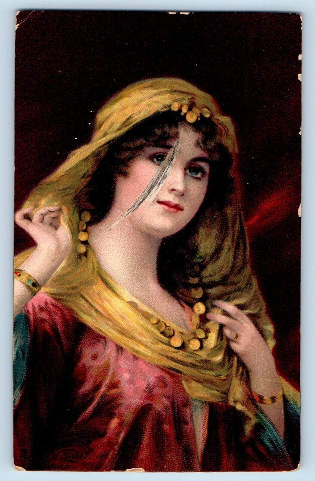 Streator Illinois IL Postcard Pretty Woman Curly Hair Coralie Tuck 1909 Antique
