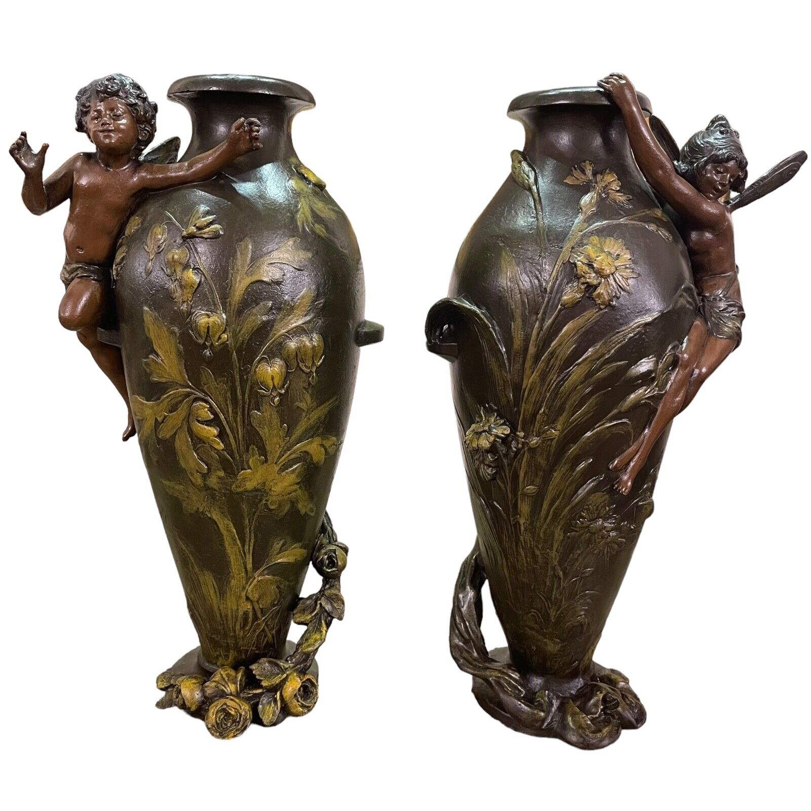 Auguste-Moreau Spelter Pair of French Casolette 19th Century