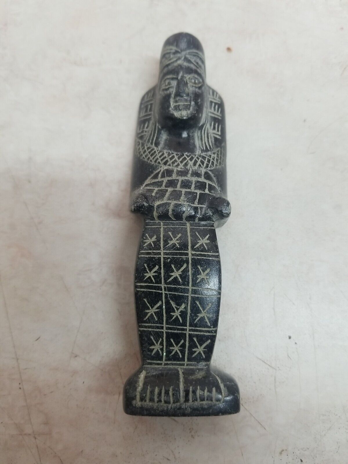 Vintage Black Stone Egyptian Statue; Hieroglyphics; True Age Unknown