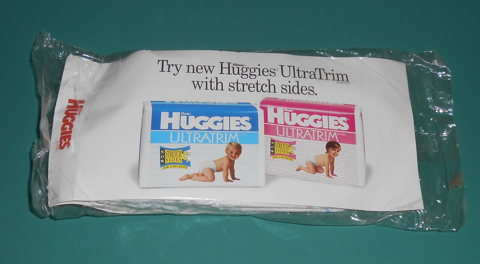 Vintage 1994 Huggies Ultratrim Diapers Sample Package Plastic Boys Girls Size 4