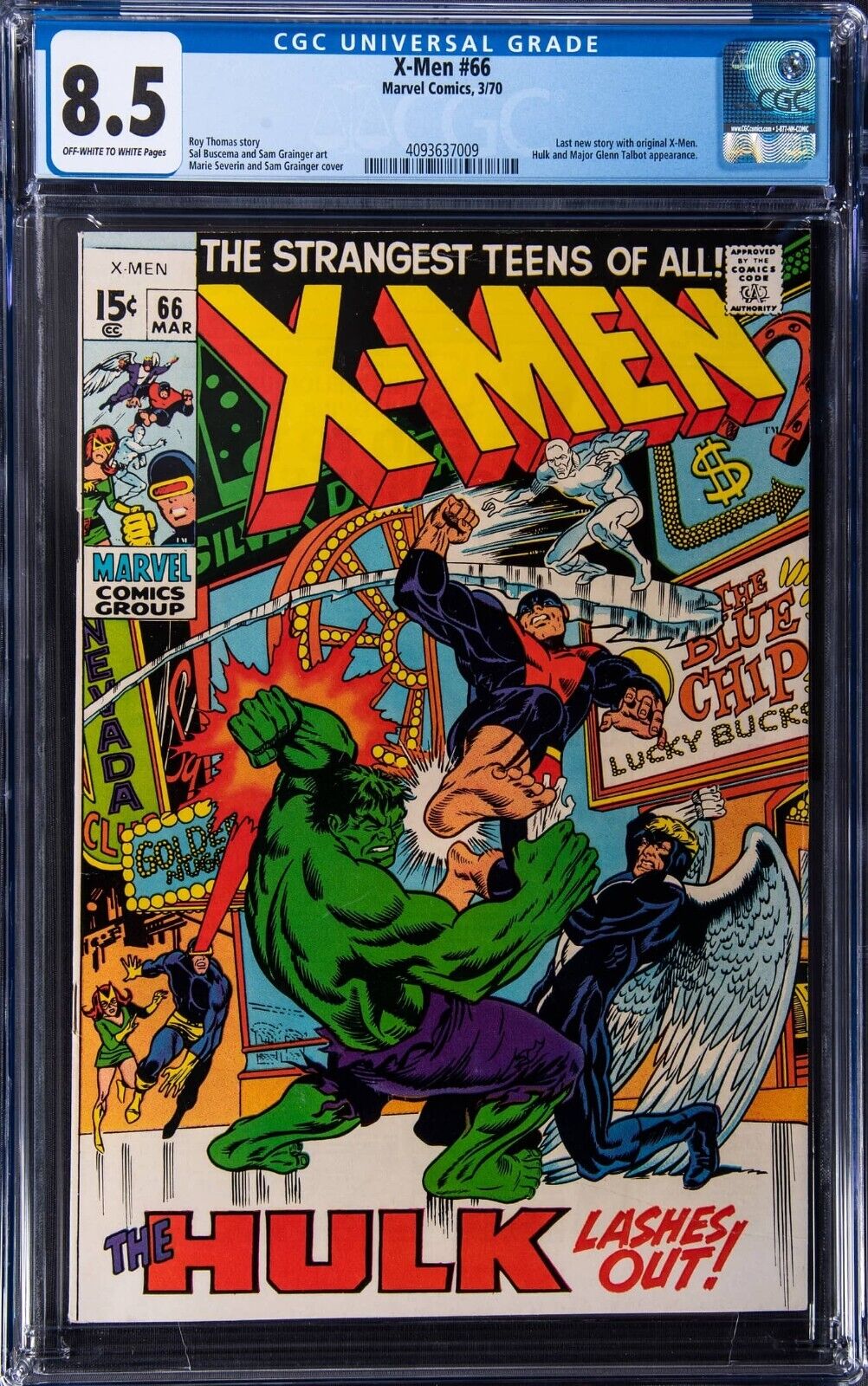 1970 Marvel X-Men #66 CGC 8.5 Last New Story with Original X-Men