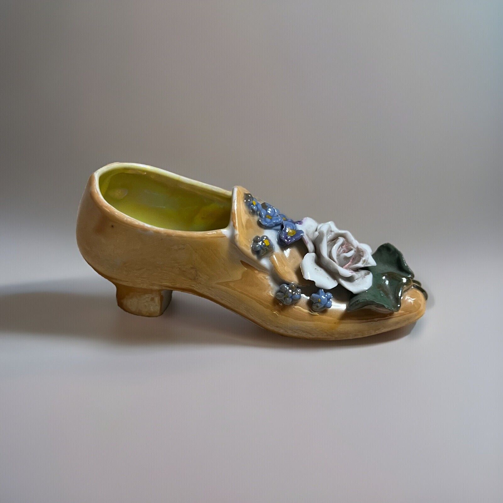 Antique Porcelain Glazed Shoe/Slipper with Floral Accent