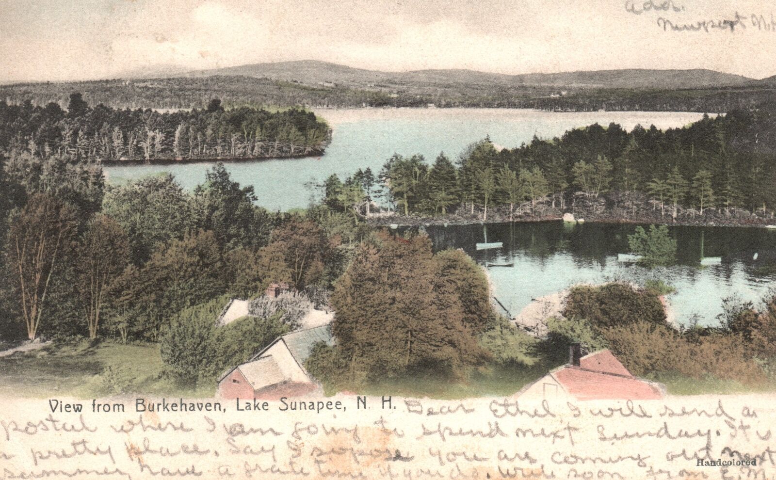 Vintage Postcard 1907 View From Burkehaven Lake Sunapee New Hampshire N.H.