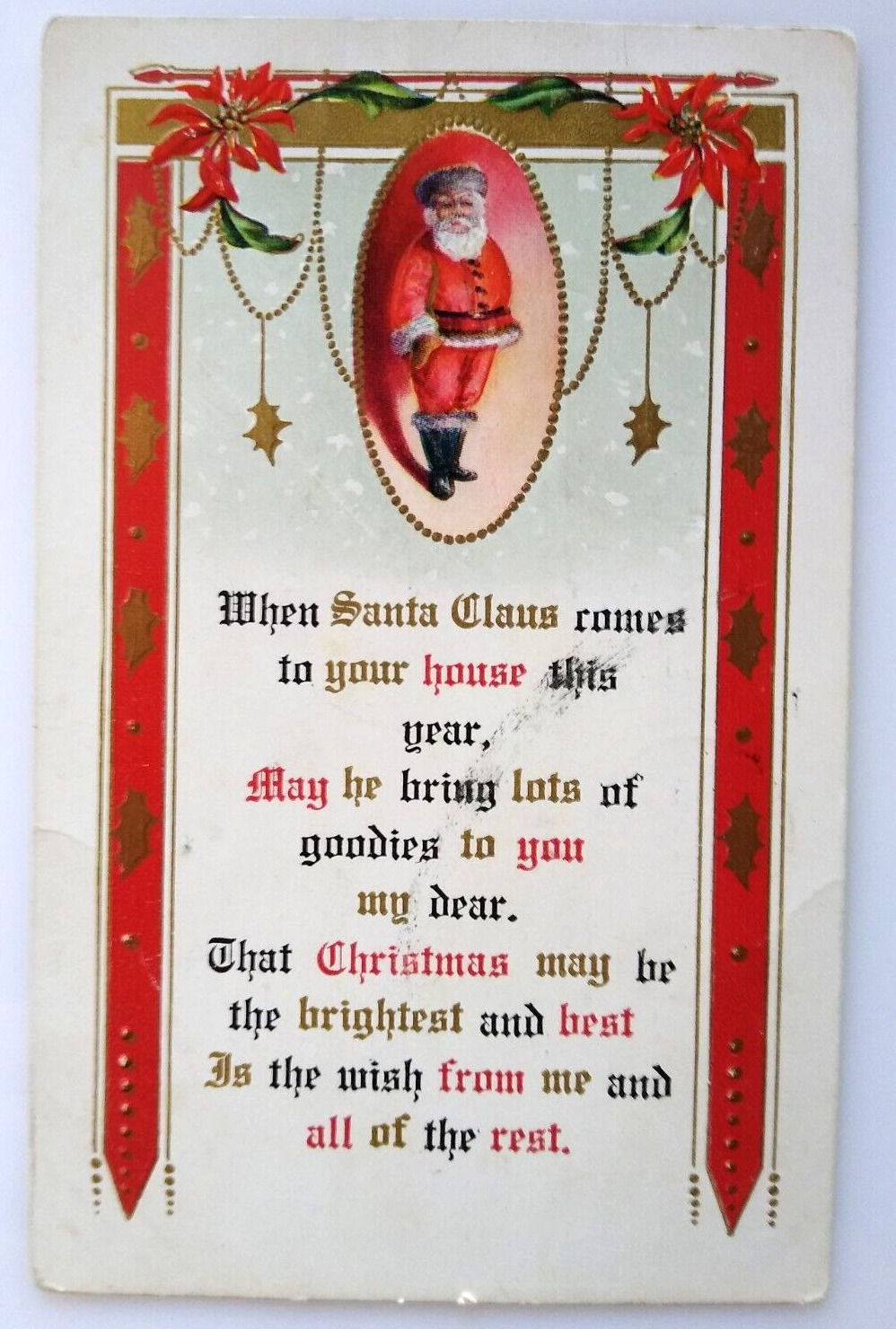 Santa Claus Father Christmas Postcard Whitney 1914 Holiday Greeting Poem Vintage
