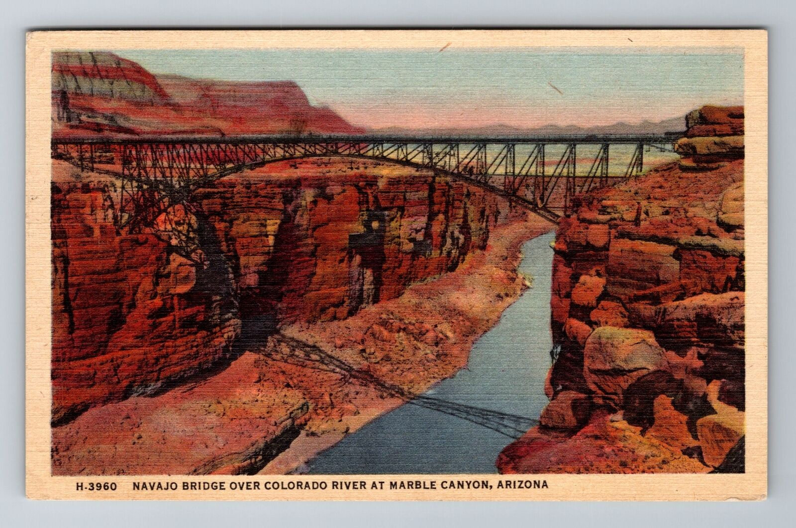 Marble Canyon AZ-Arizona, Navajo Bridge Over River, Vintage c1948 Postcard