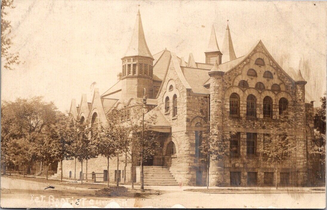 Real Photo Postcard First Baptist Church in South Bend, Indiana