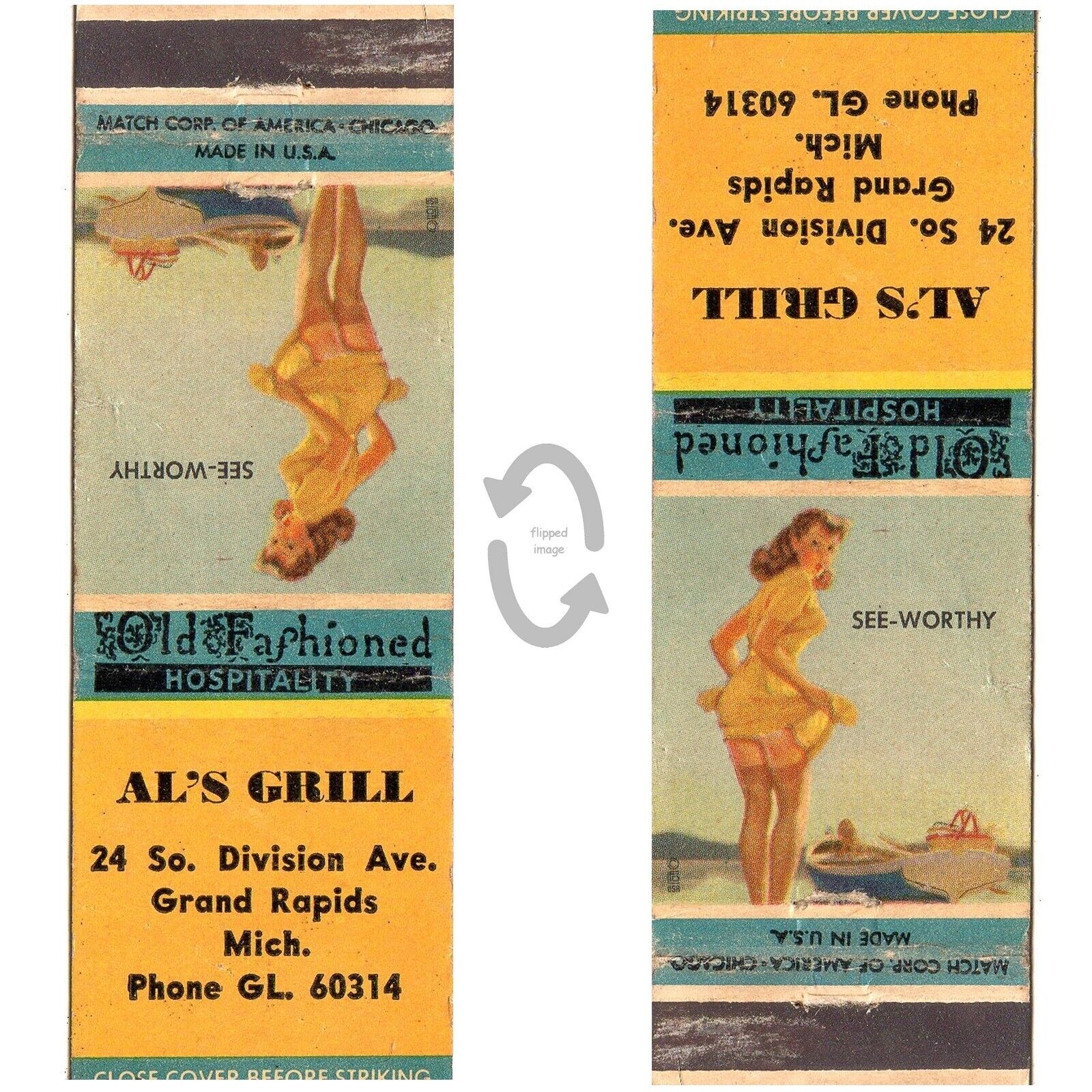 Vintage Matchbook Cover Als Grill Grand Rapids Michigan 1940s Girlie Pinup art