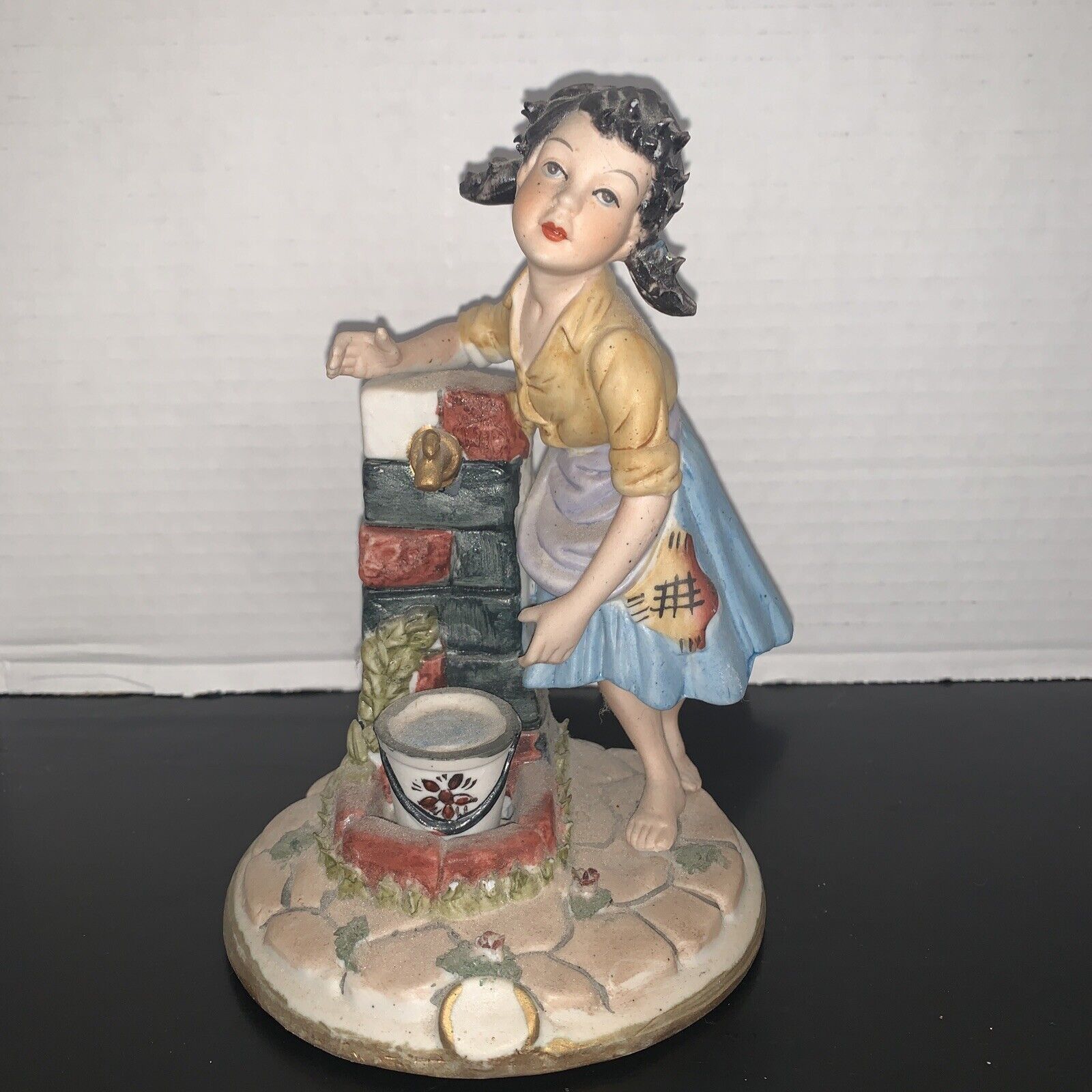 Capodimonte Girl Filling Bucket of Water Figurine Intricate; 6-1/2\