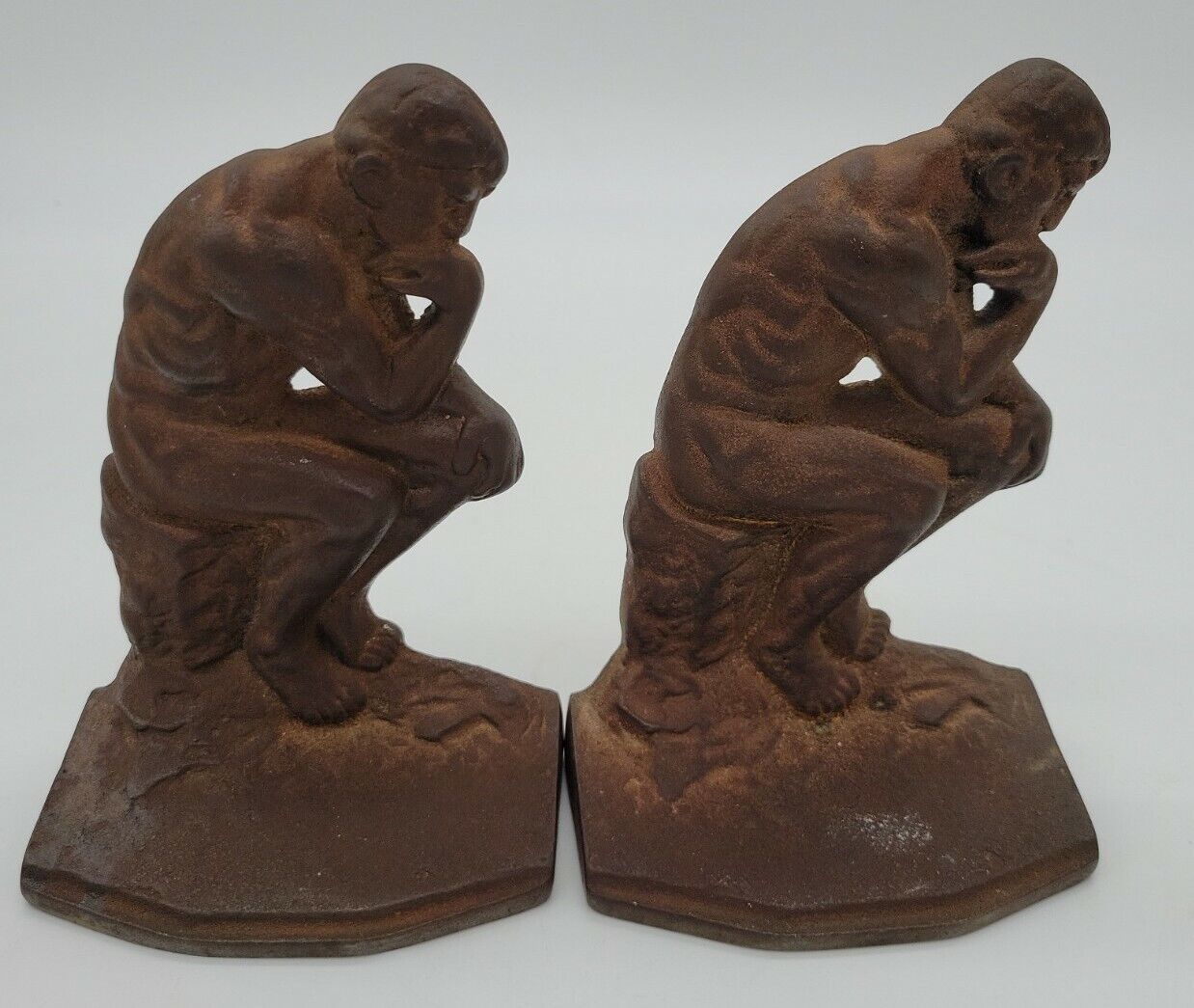 1927 BOOKENDS art deco The Thinker CAST IRON GIFT HOUSE N.Y.C