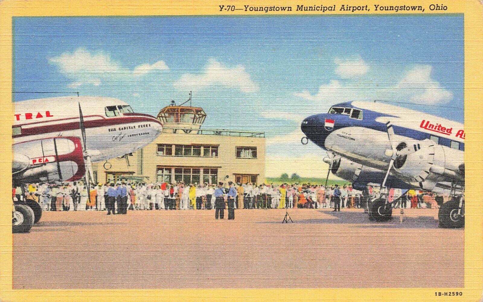 LP48 Youngstown Municipal Airport Airplanes  Ohio Curteich Linen Postcard