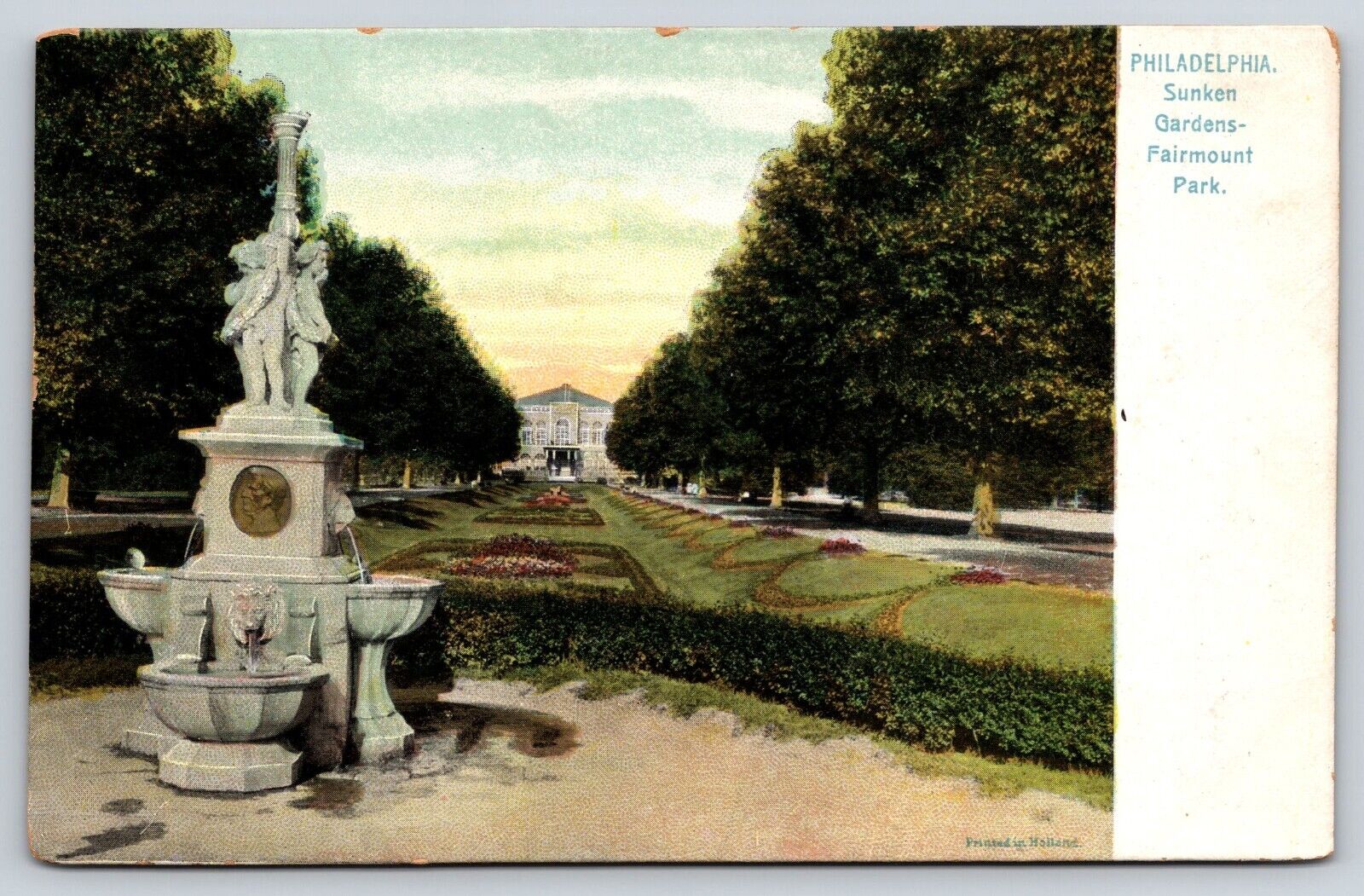 Original Vintage Antique Postcard Sunken Gardens Fairmount Park Philadelphia, PA