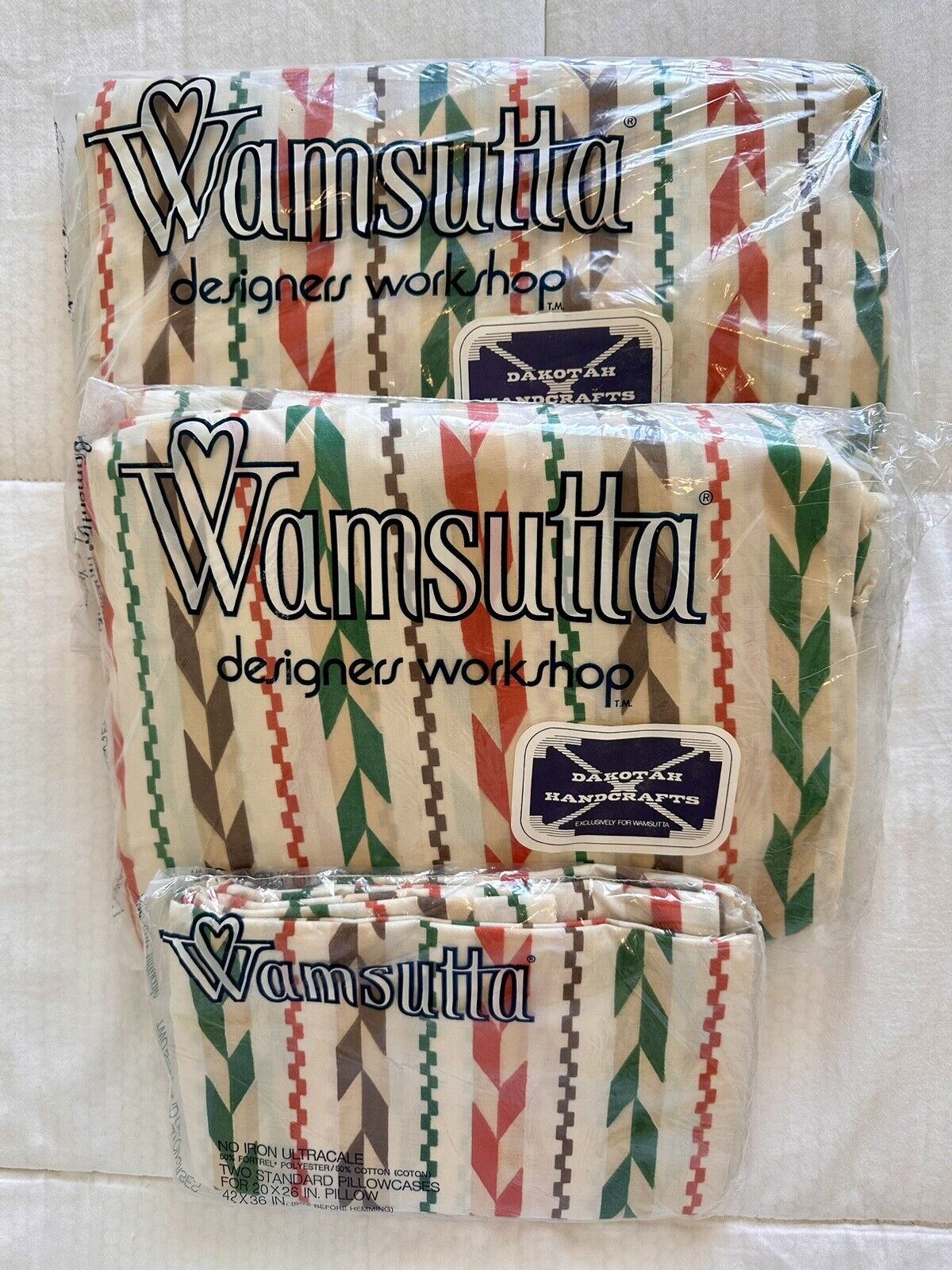 RARE Vintage NEW Wamsutta Dakota Stripe Queen Flat & Fitted Sheets, Pillow Cases