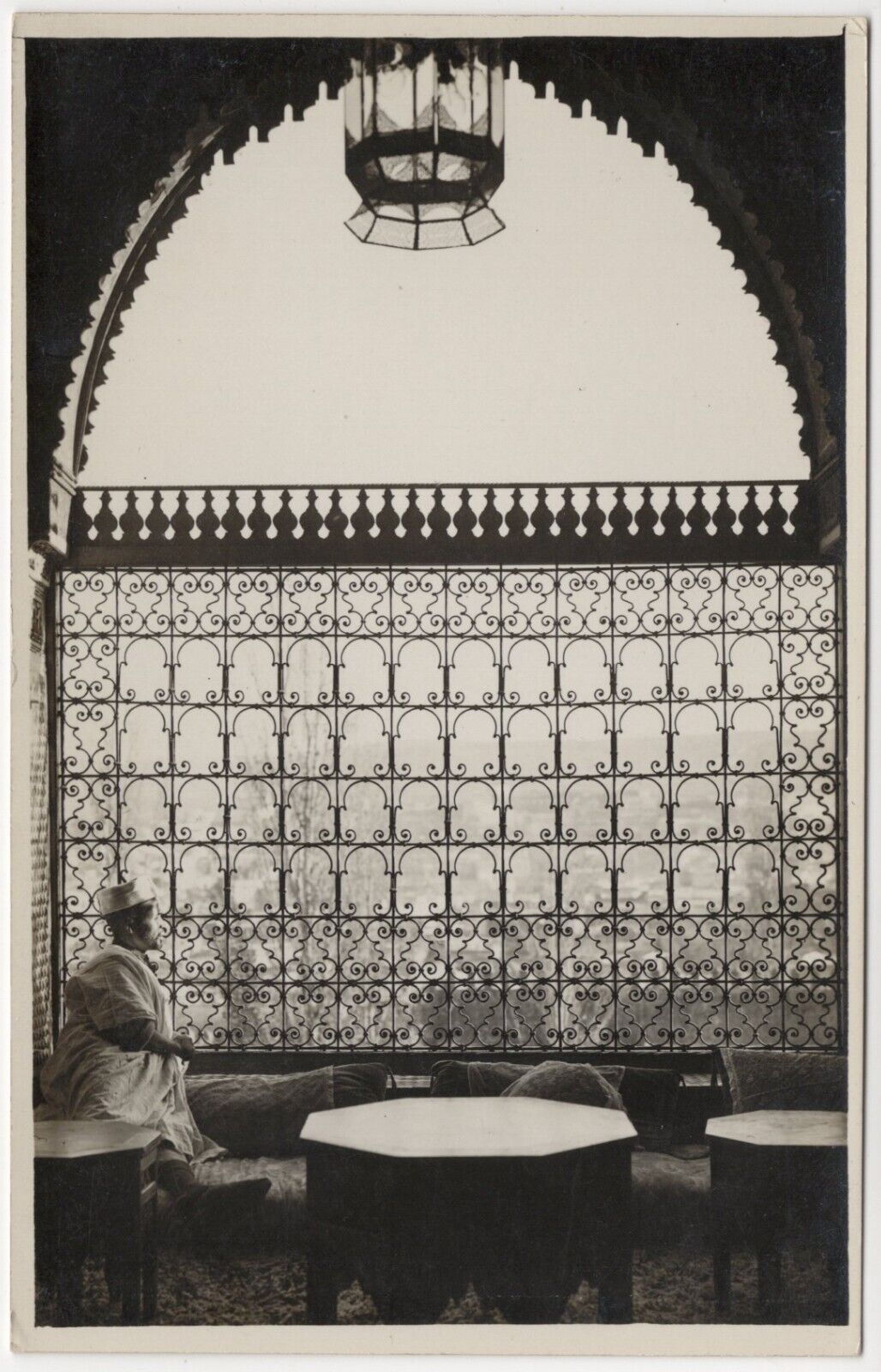 Man Sitting Near Decorative Window Fez Morocco Unposted Real Photo Postcard RPPC
