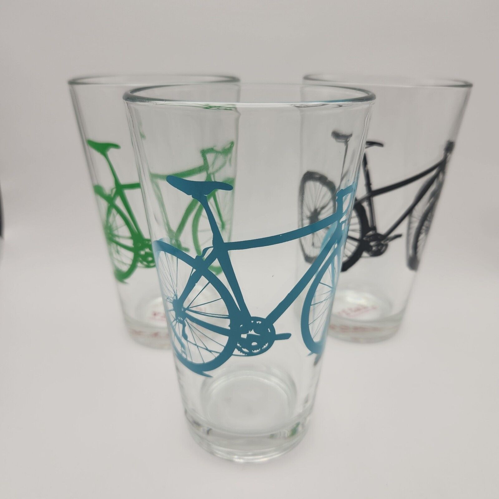 3 Vital Industries Bicycle Drinking Beer Glass 6” Tall Green, Blue, & Black