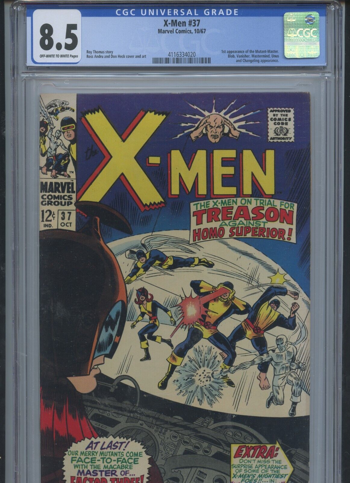 X-Men #37 1967 CGC 8.5 (1st App of Mutant-Master)(Damage to Bottom Front Case)