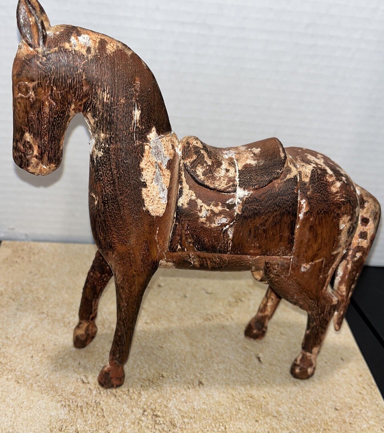 Rustic Vintage Wood Carved Indian Mogul? Horse 8.5\