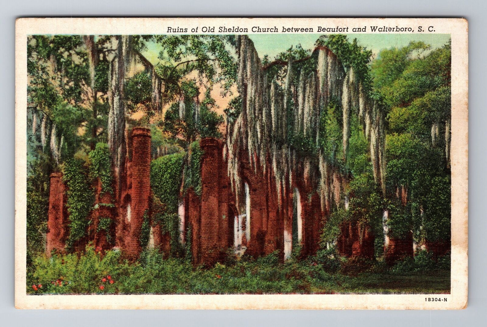 Beaufort SC-South Carolina, Old Sheldon Church Ruins, Antique Vintage Postcard
