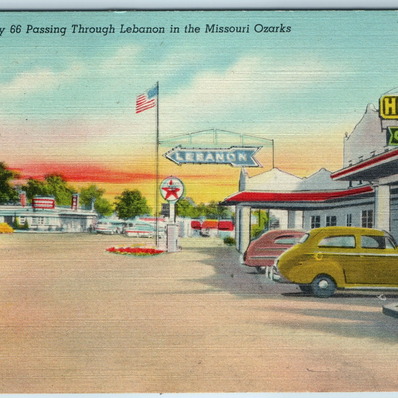 c1940s Lebanon MO Texaco Service Gas Station Signs Linen Hotel Hwy Route 66 A215