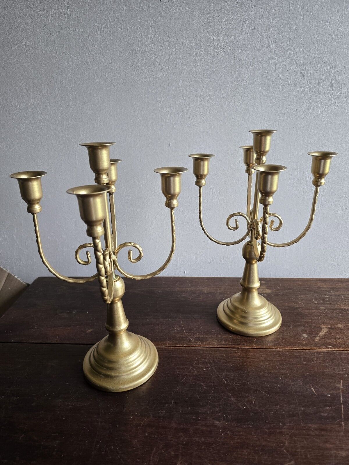 Set Of 2 Ornate Gold Metal 5 Arm  Candelabra Candle Holders Table Decor 