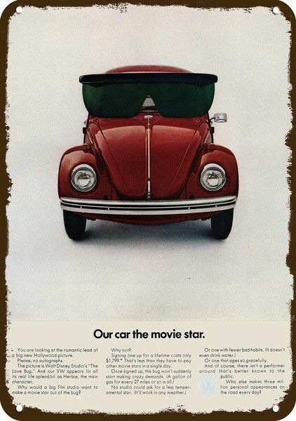 1968 VOLKSWAGEN BEETLE VW Herbie Love Bug Vnt-Look DECORATIVE REPLICA METAL SIGN