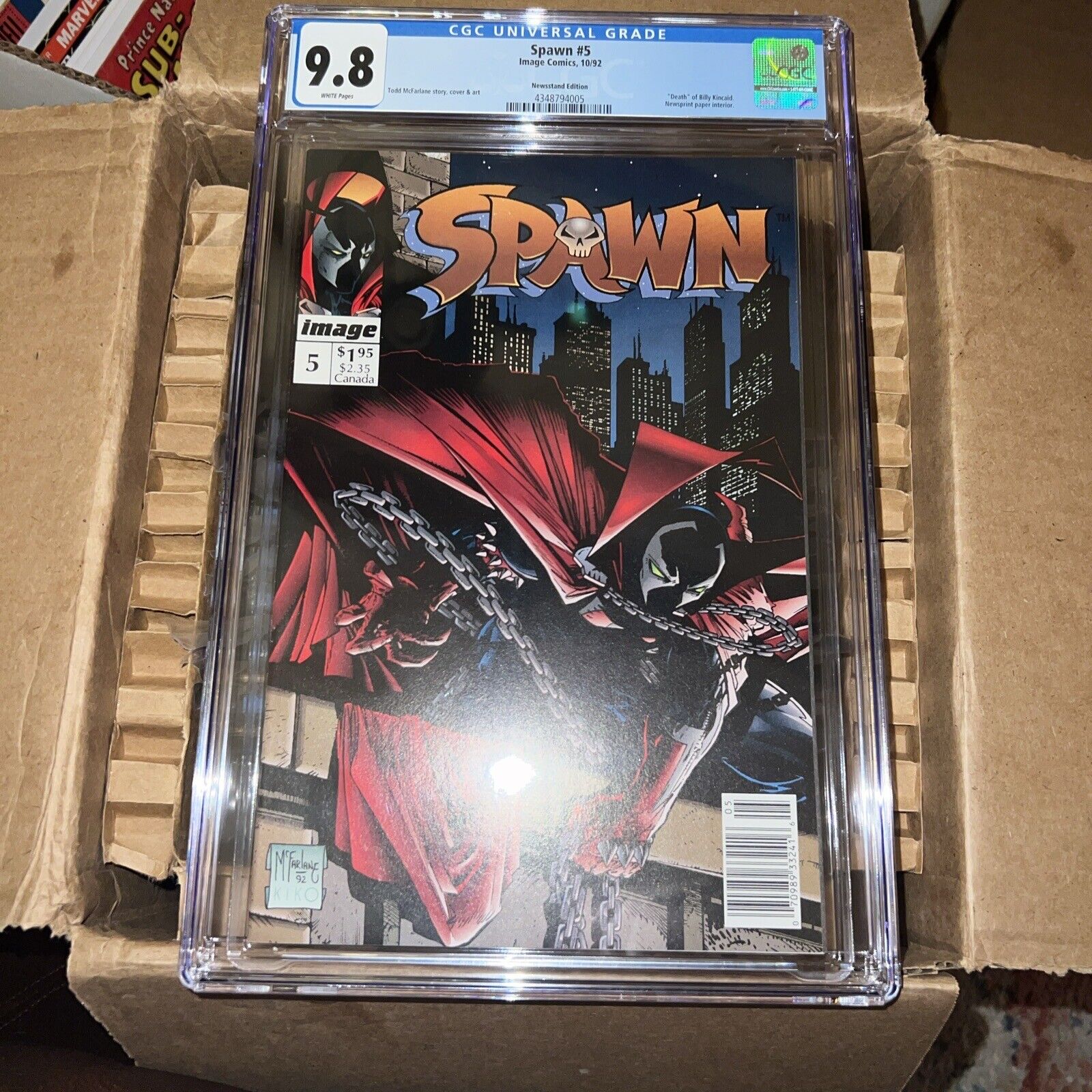 Spawn 5 - RARE NEWSSTAND EDITION - Death Of Billy Kincaid 1992 - CGC Graded 9.8