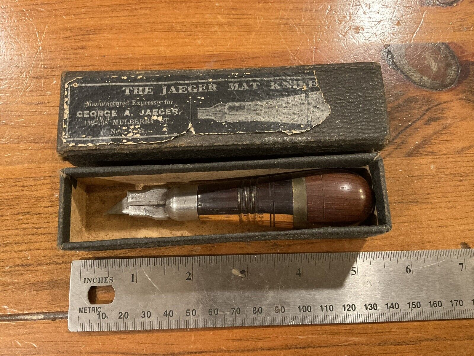 ORIGINAL ANTIQUE 1892 TOOL IN BOX - GEORGE JAEGER MAT KNIFE - NYC