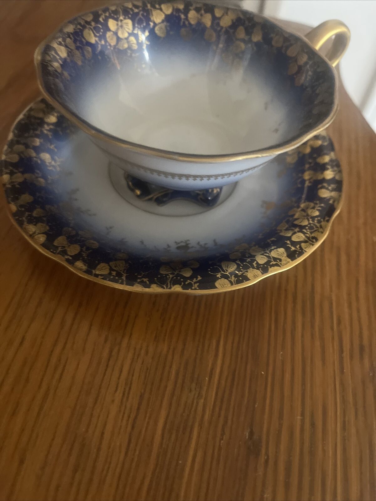 Antique Rare Japanese China Teacup Blue Gold 