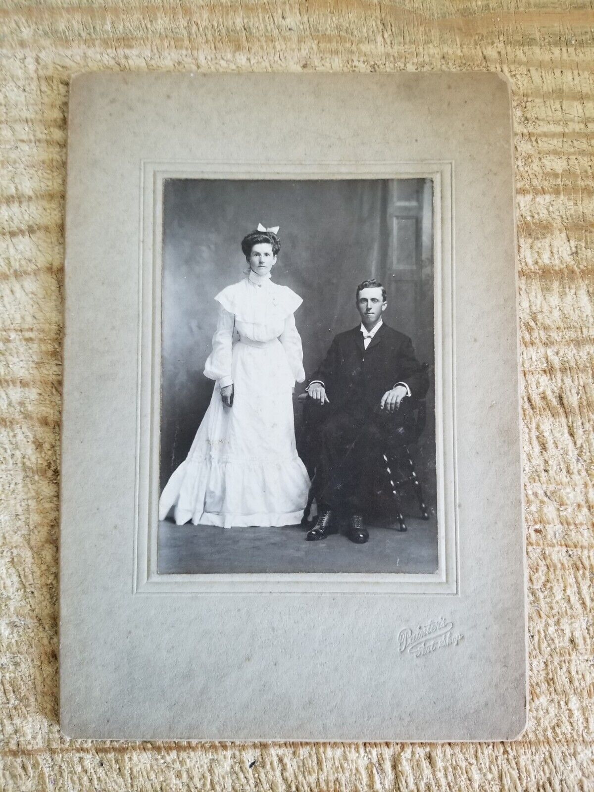 BRIDE AND GROOM,IDENTIFIED.VTG EARLY 1900\'S LARGER SIZE CABINET PHOTO*K7