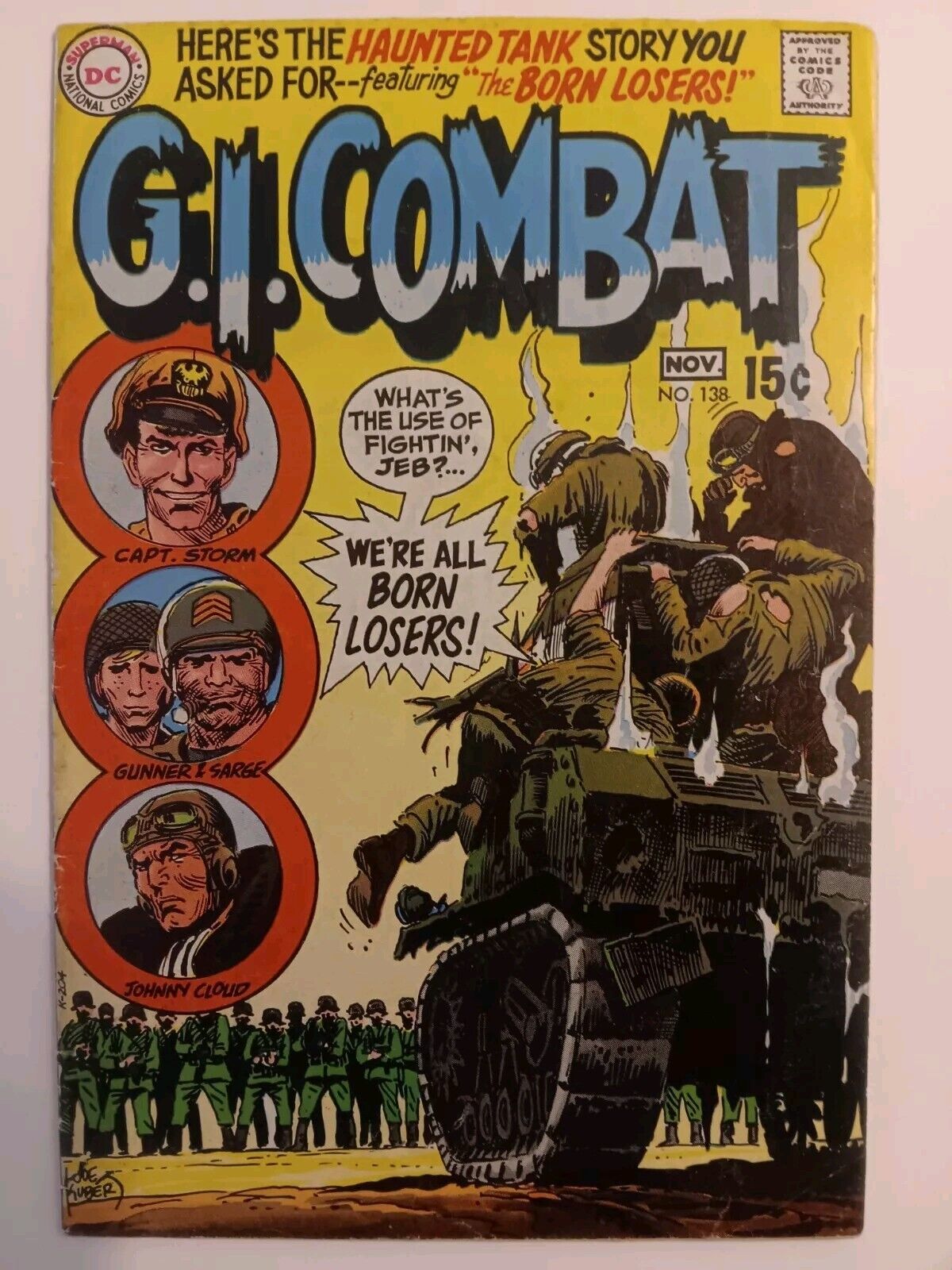 GI Combat # 138 Key 1st Losers 1969 DC Joe Kubert Capt Storm Gunner Sarge Tank