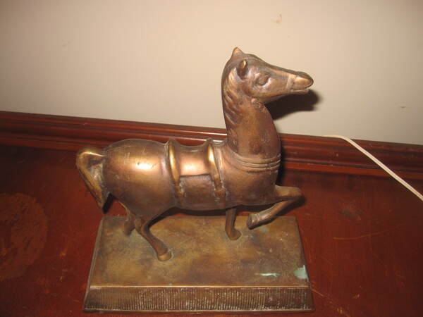 Classic Bronze Walking Horse with Saddle and Base