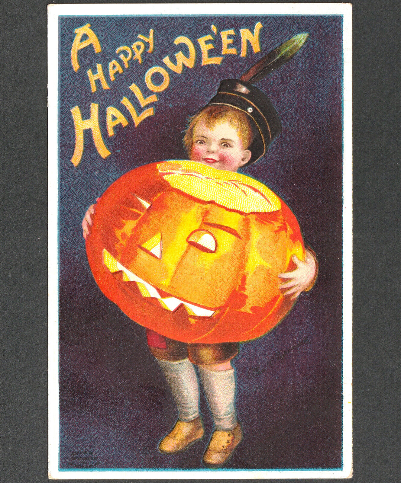 Clapsaddle 1911 A Happy Halloween International Art 978 JOL Pumpkin Boy PostCard