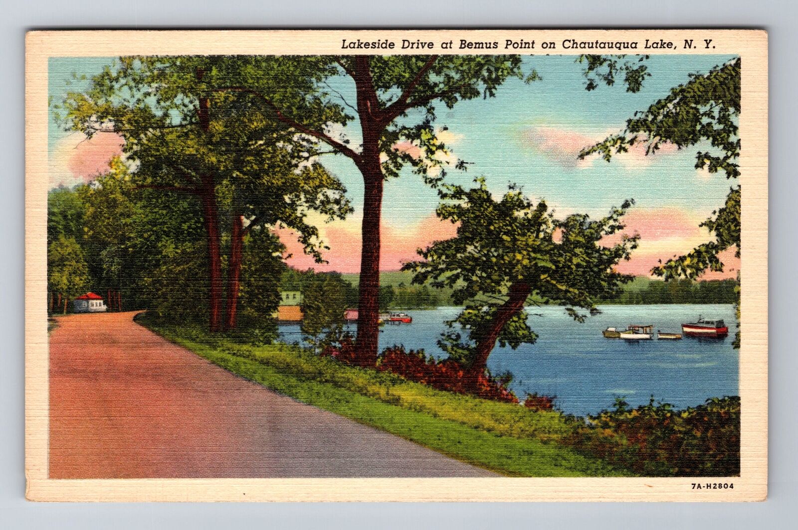 Chautauqua Lake NY- New York, Lakeside Drive Bemus Point, Vintage c1944 Postcard