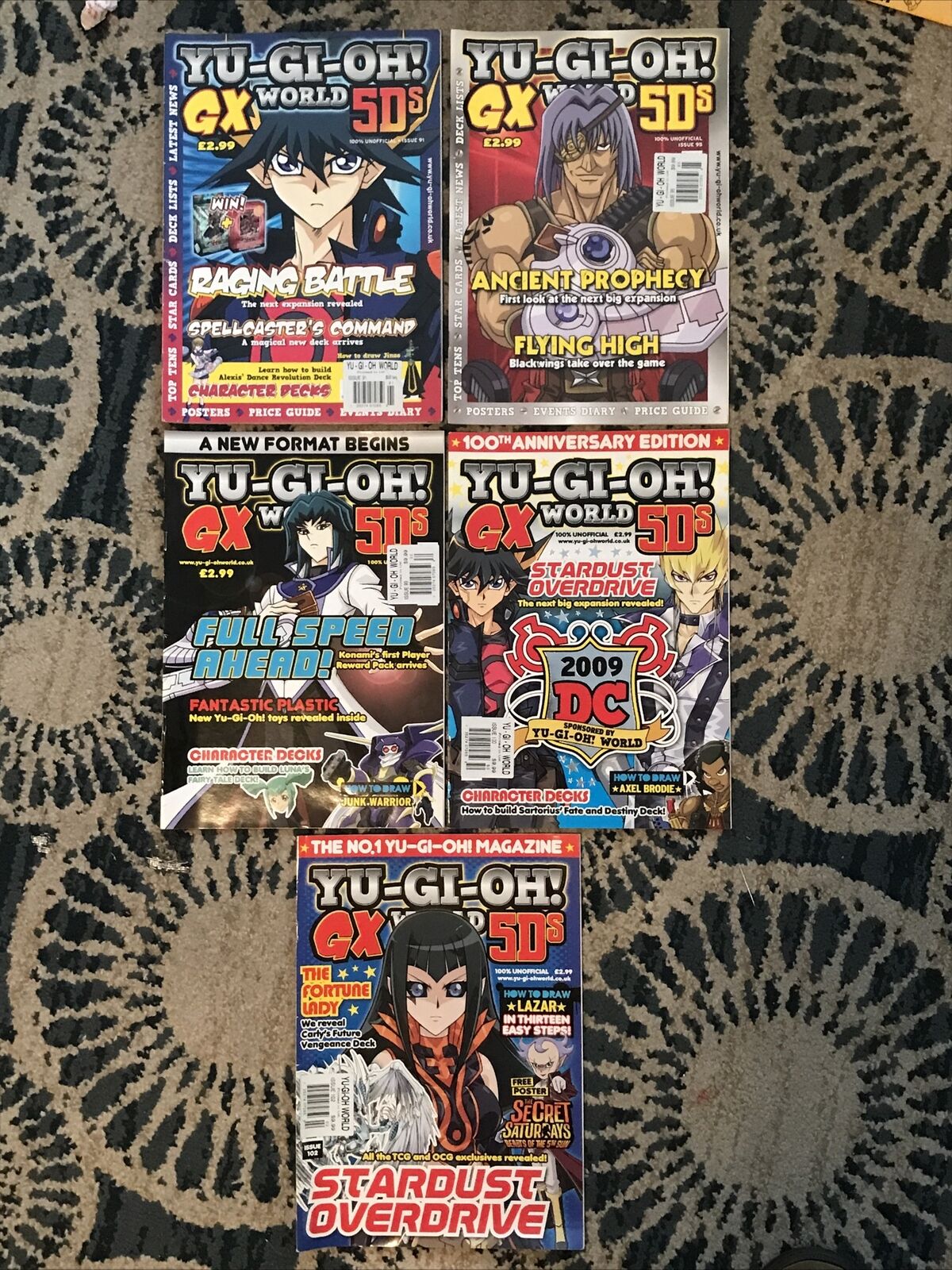 5 x “Yu-Gi-Oh World” GX/5Ds Magazines-RARE-issues #91,95,99,100+102 (P94)