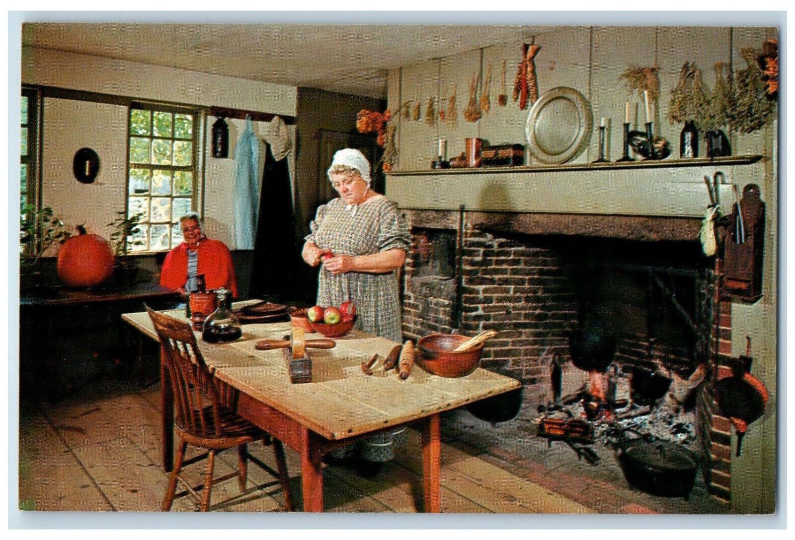 c1960\'s Farm Housewife Paring Apples in Kitchen Old Sturbridge MA Postcard