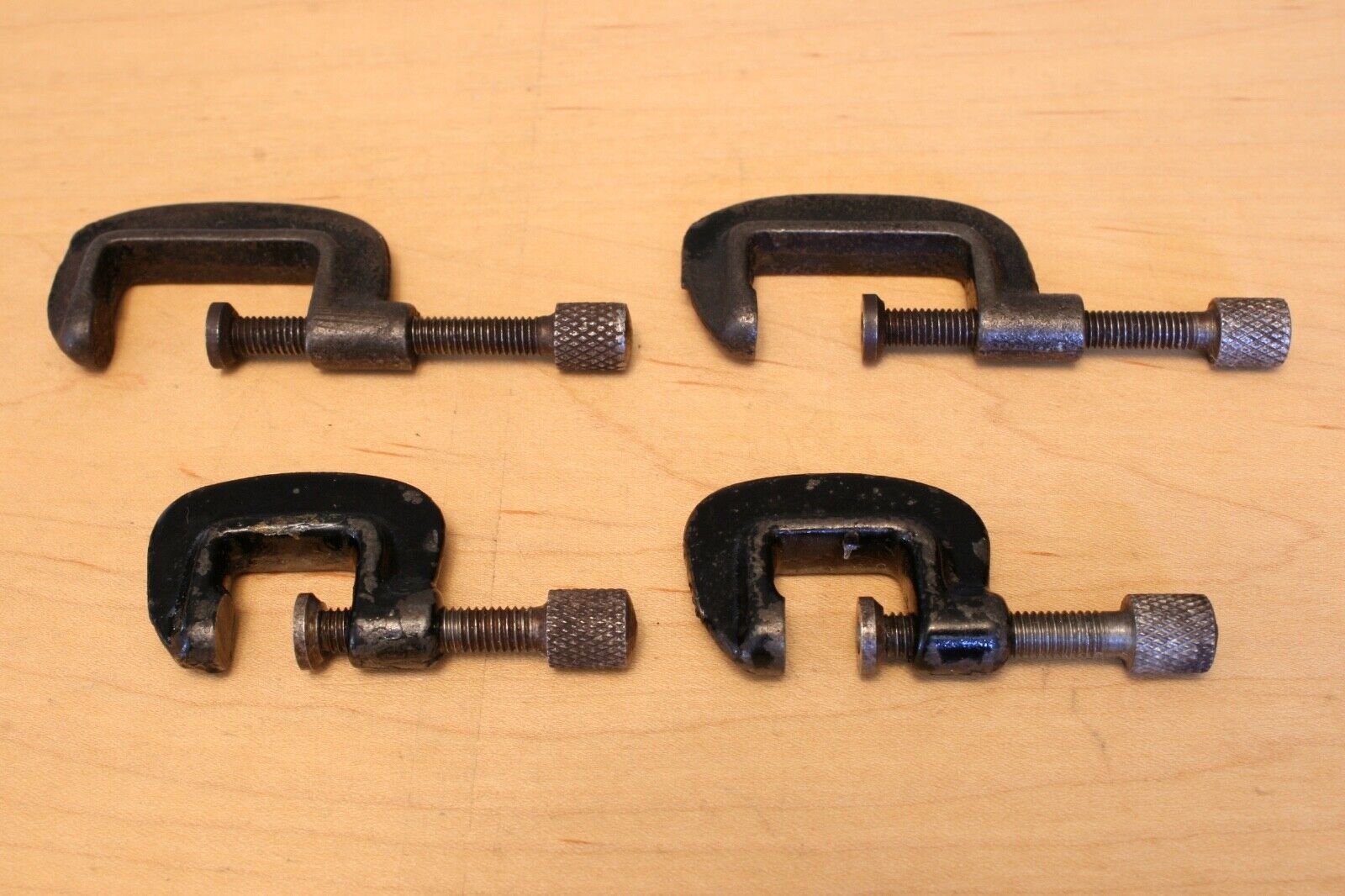 Rare Vintage Set Of Miniature Heavy Duty Steel Clamps, Toolmakers, Model Makers