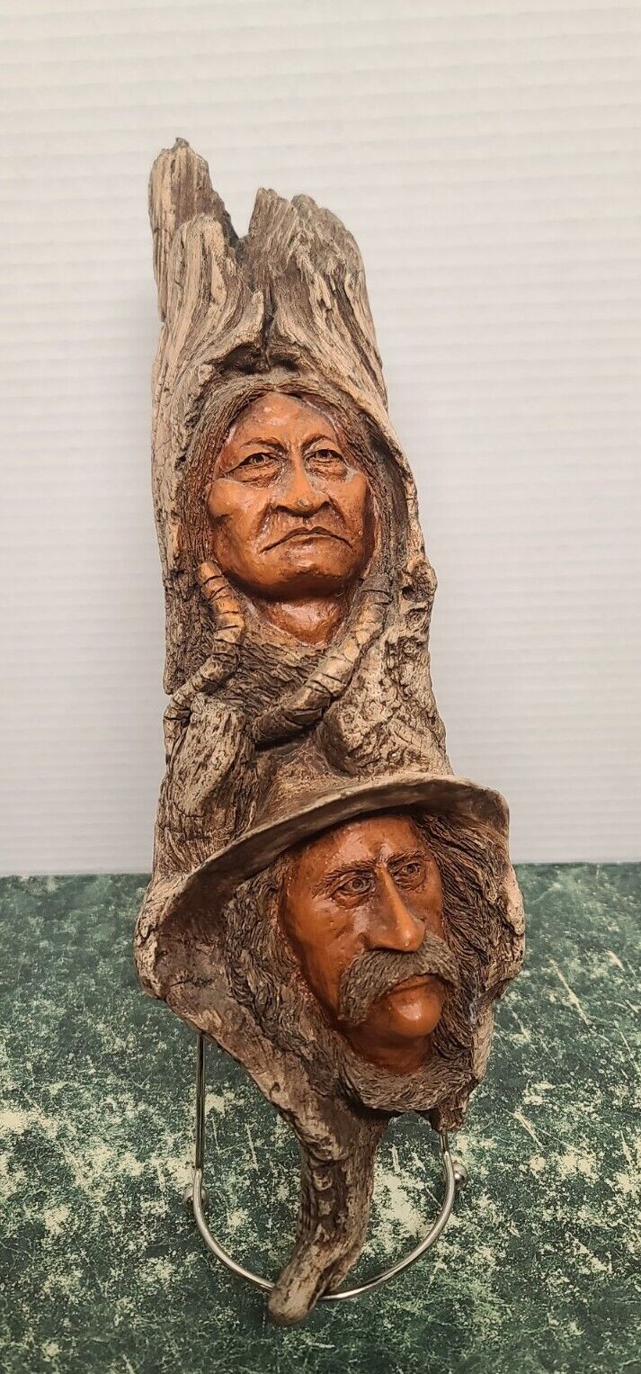 Vintage Dave Maggard Native American Sitting Bull & Custer Resin Sculpture 1993