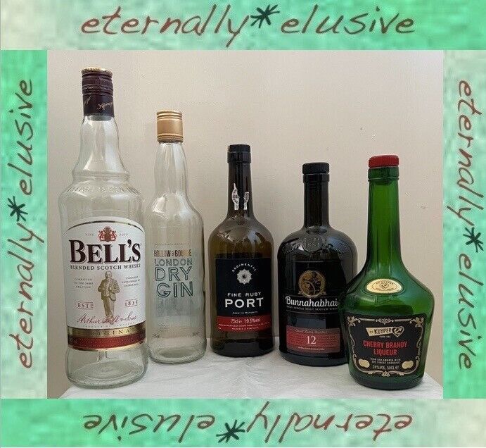 Job Lot 5x EMPTY BELLS BUNNAHABHAIN Whisky Gin Port Glass Bottles UpCycle Crafts