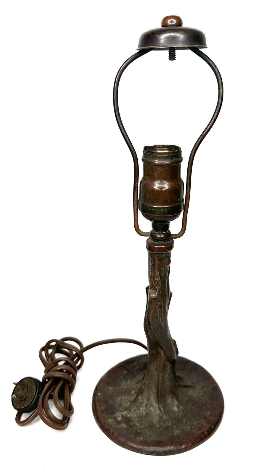 Antique Figural Bronze Tree Trunk Handel Arts & Crafts Boudoir Lamp Base 14”