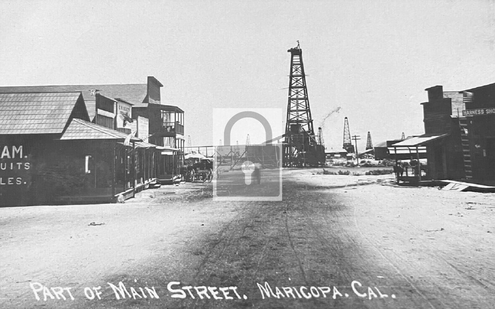 Main Street View Oil Derrick Kern County Maricopa California CA Reprint Postcard