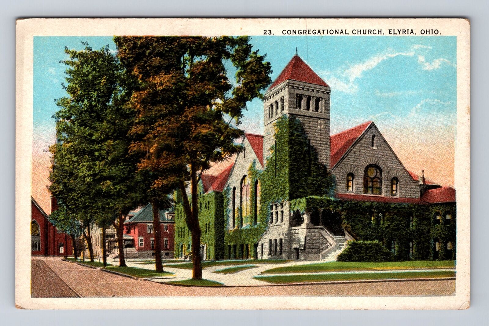 Elyria OH-Ohio, Panoramic View Congregational Church, Antique Vintage Postcard