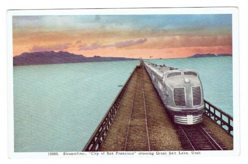 Streamliner City of San Francisco Great Salt Lake Utah UT Postcard Railroad RR