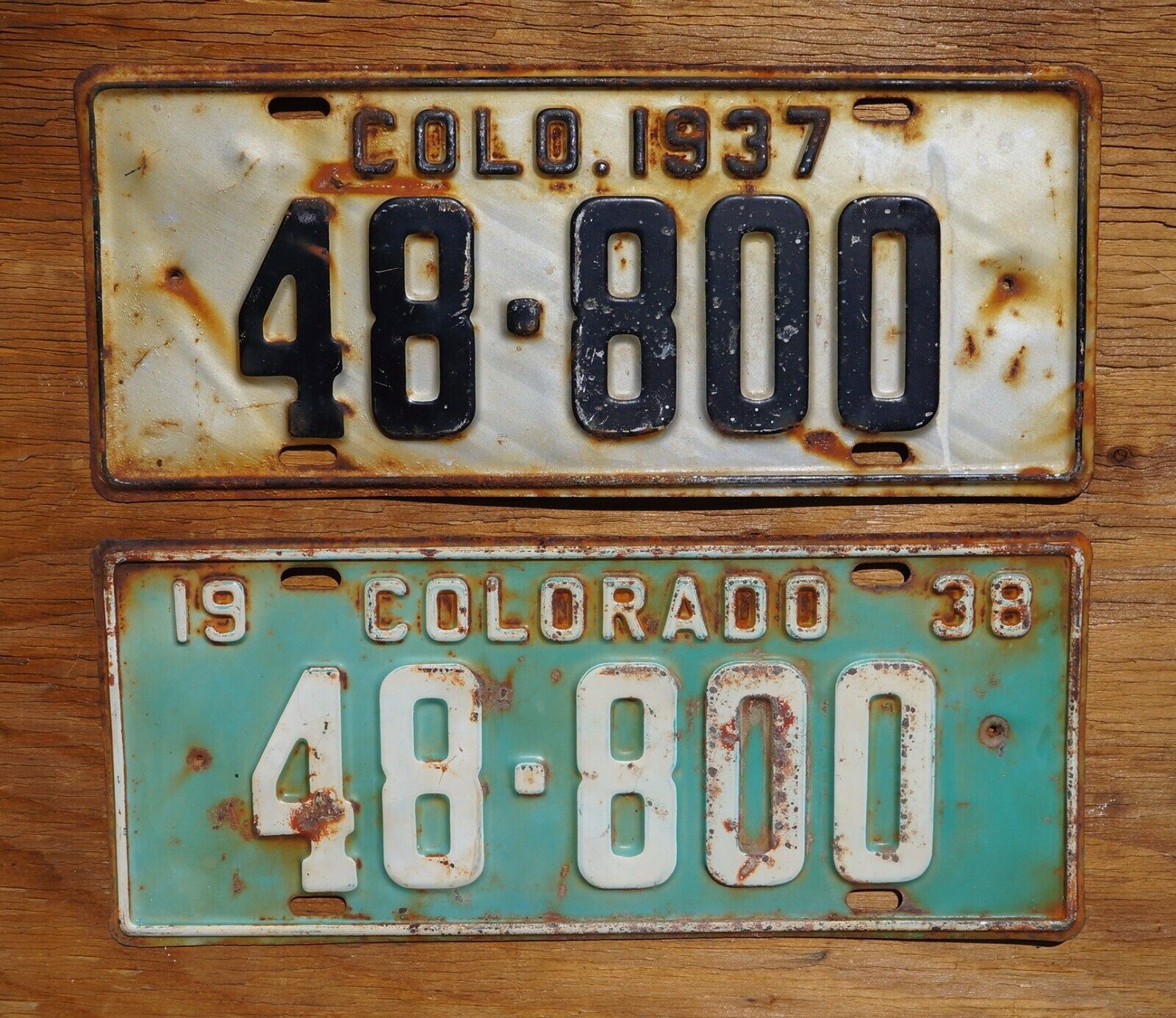 1937 & 1938 COLORADO License Plate Plates - LOT OF 2