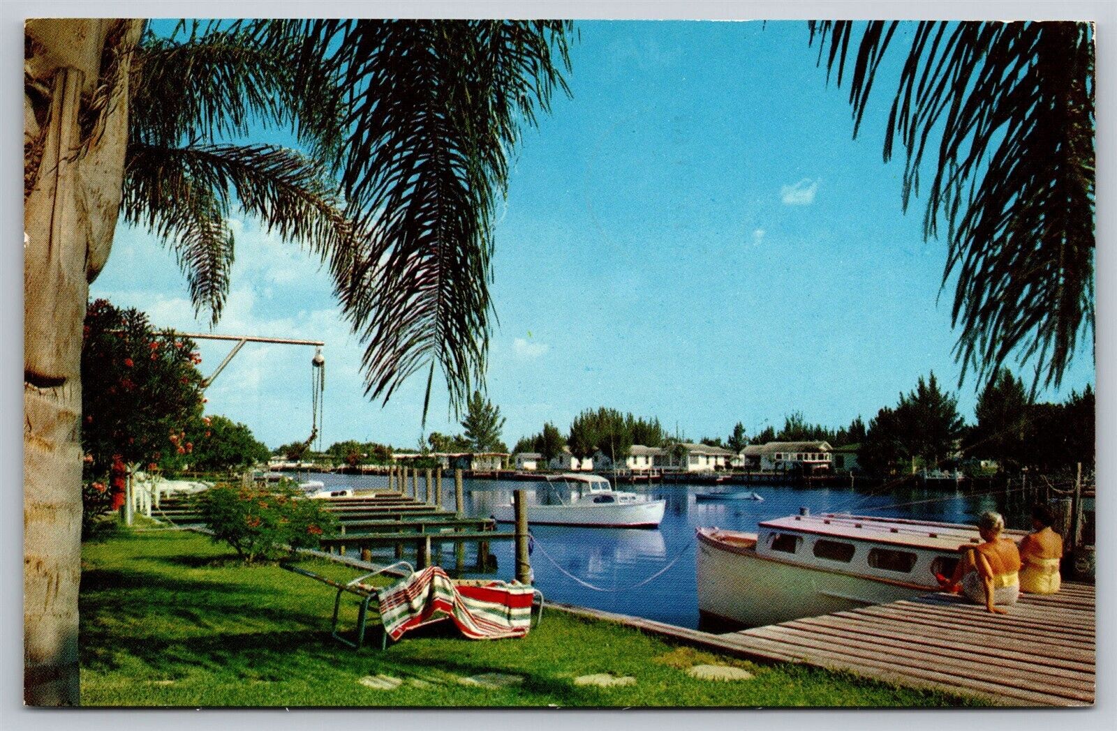 Indian Rocks Beach FL Yacht Basin Boat Dock Foliage Vtg Postcard View 1960s 