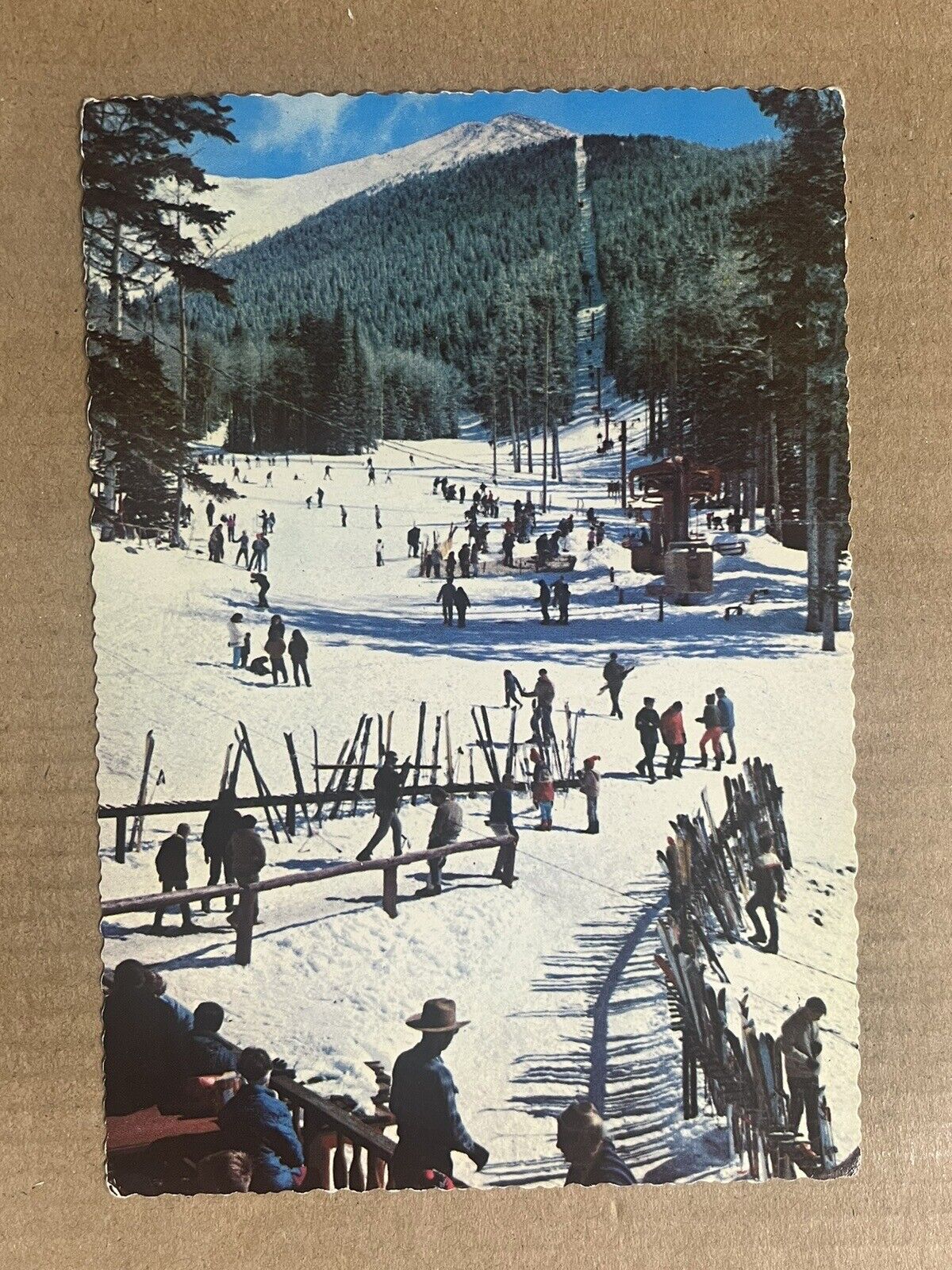 Postcard Flagstaff AZ Arizona Snowbowl Ski Area Resort Skiing Skiers Vintage PC