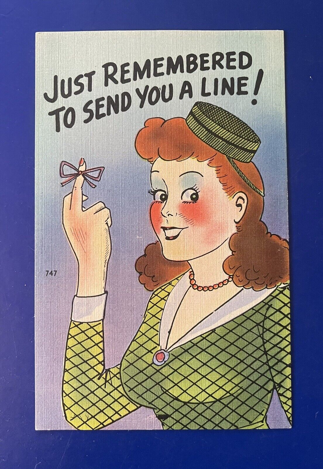 Vintage Risqué Comic Linen Postcard 40s Humor Just Remembered To Send You A Line