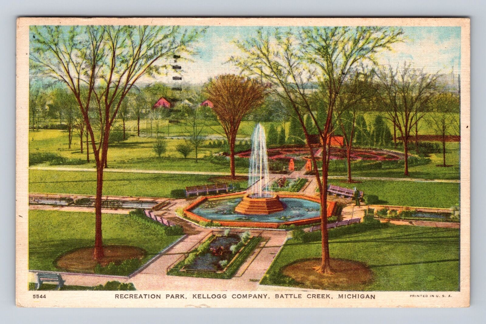 Battle Creek MI-Michigan, Fountain in Recreation Park, Vintage c1936 Postcard