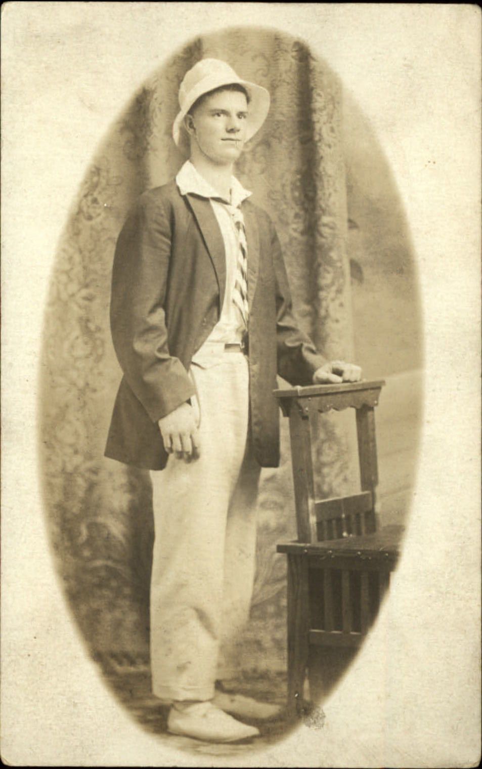 RPPC Young man Edwardian era yachting fashion 1904-1918 real photo postcard