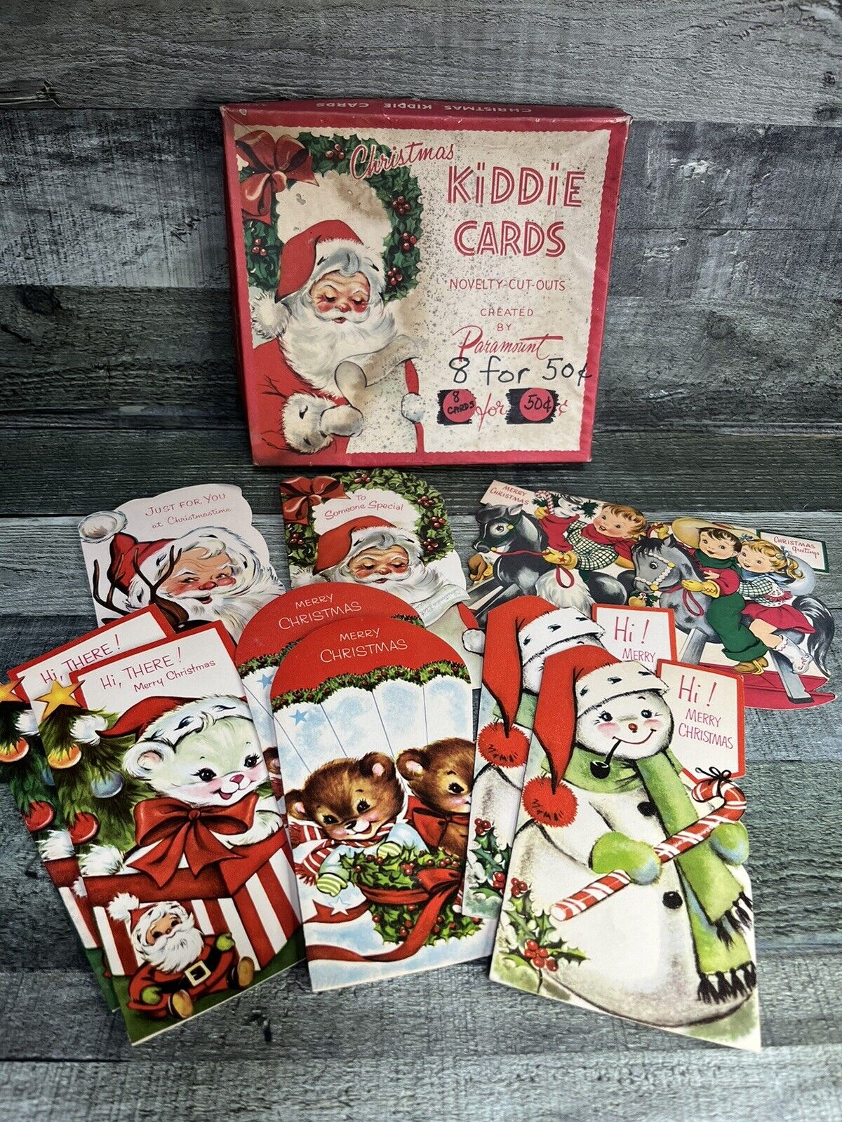 Vintage Box of 11 Kids Kiddie Christmas Cards 60s 70s Santa Snowman Reindeer