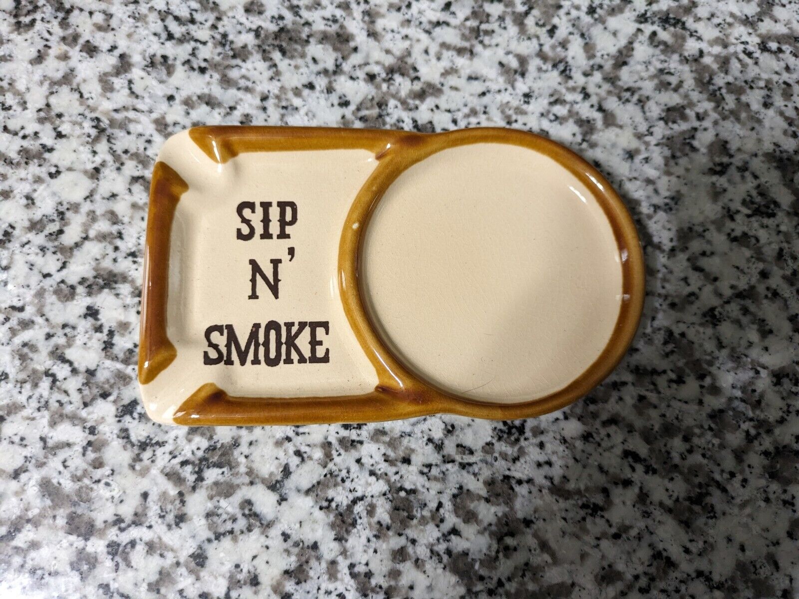 Vintage Ceramic Sip N Smoke Ashtray Coaster Combination Cigarette Tobacco